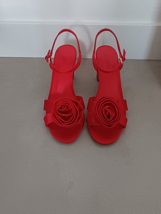 J. Crew Shoes - J. Crew Satin Rosette Heels Size 8.5 US Cardinal Red NWT